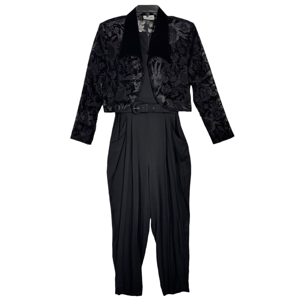 Vintage 2 Pc Burnout Velvet Jacket & Jumpsuit Set Size 8 Party Gothic Vamp Witch